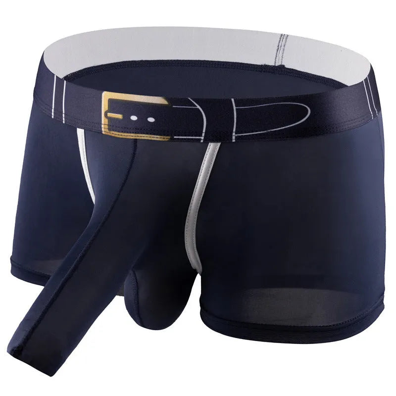 Men's solid colour ice silk boxers showing grey, black, green, sapphire blue, sky blue and blue options