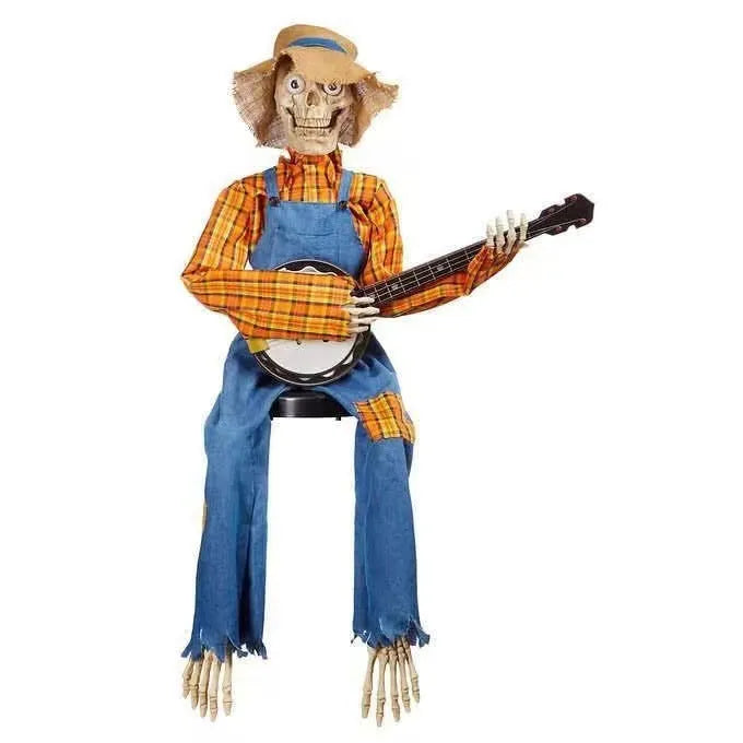 Halloween banjo skeleton decoration plastic skull craft in red classic