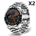 Smart watch with 1.3 inch touch screen, stainless steel wristband, 46mm dial, black or silver, with USB cable
