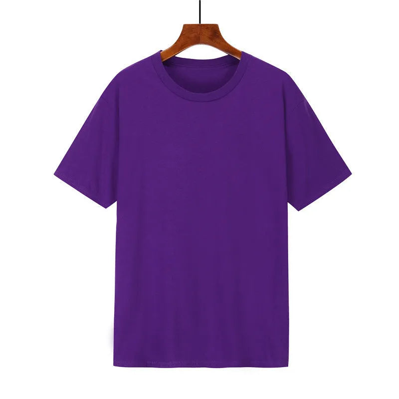 Men's loose fit short sleeve cotton T-shirt shown in multiple colour options on a size chart background.