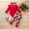 Autumn baby girl long-sleeved alphabet romper suit three-piece set in cotton, sizes 70 to 100cm