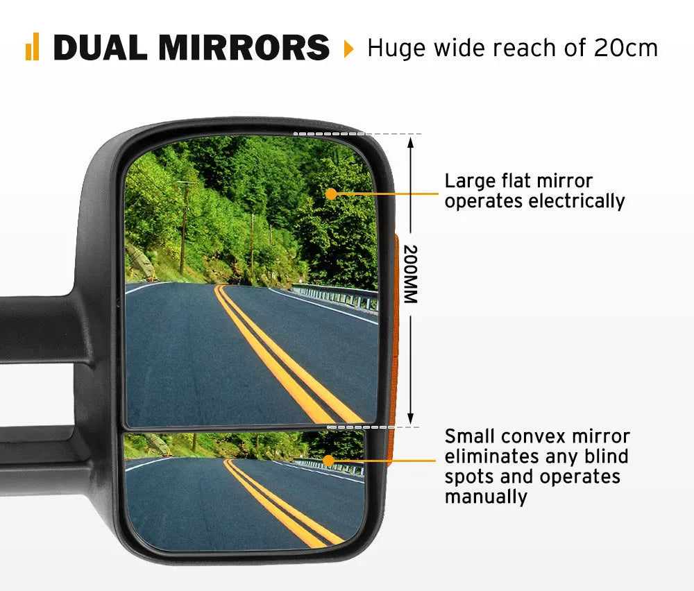 Black electric exterior rear view mirror with integrated light for Nissan NP300 D23 2015-on models