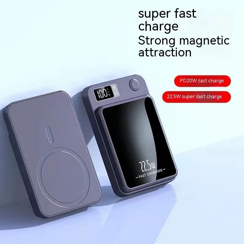 Black wireless power bank with 10000mAh capacity and MagSafe charging compatibility