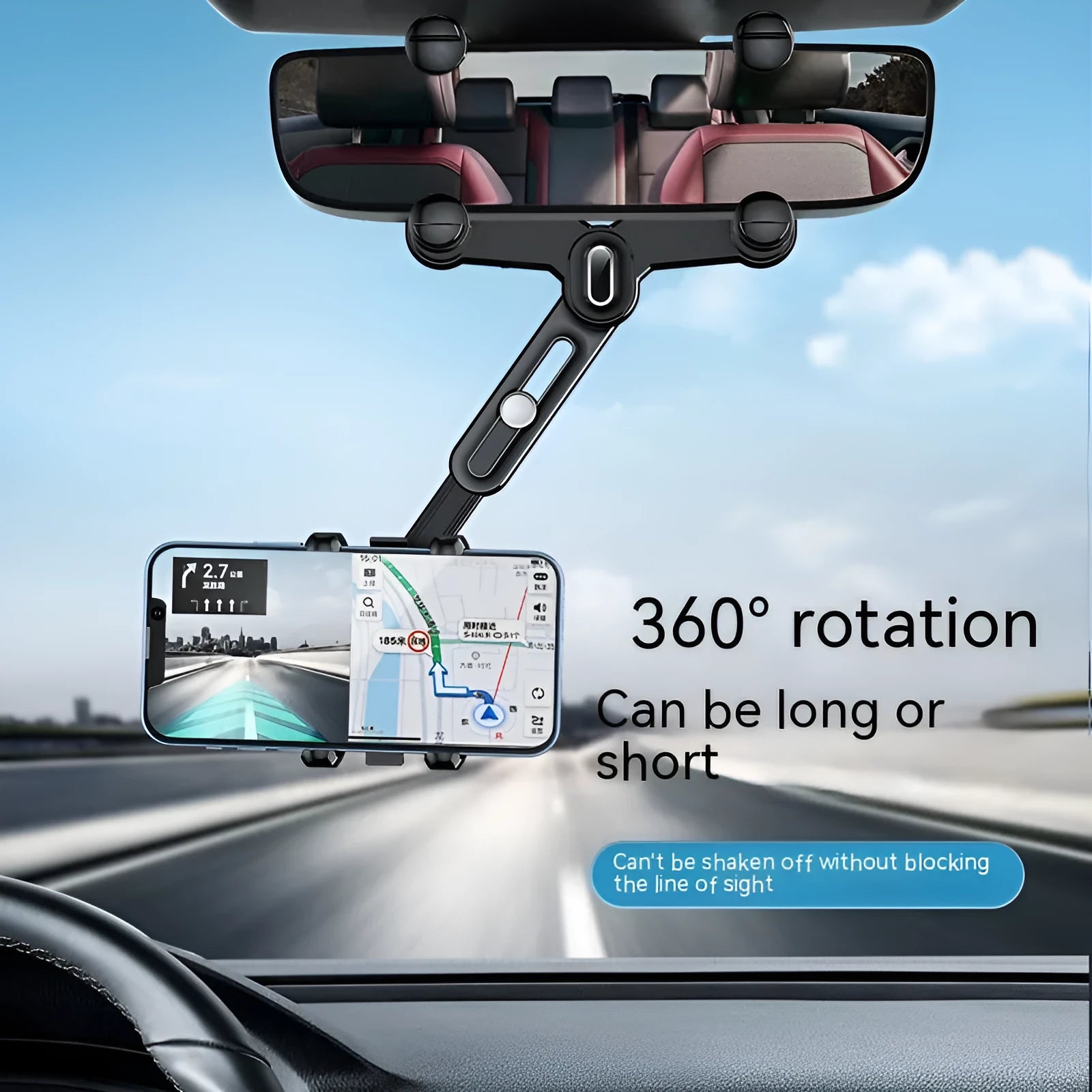 Car rear view mirror bracket phone holder with snap-on installation for 4-7 inch mobile phones