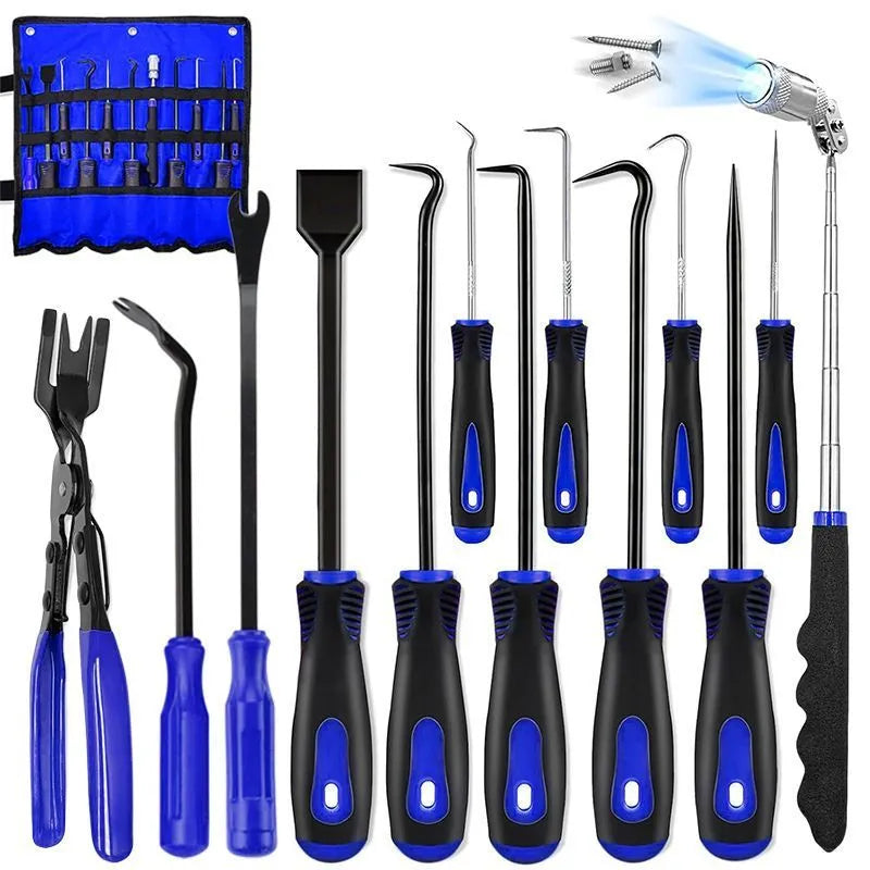 13-piece oil seal screwdriver hook set in blue colour with Oxford cloth bag