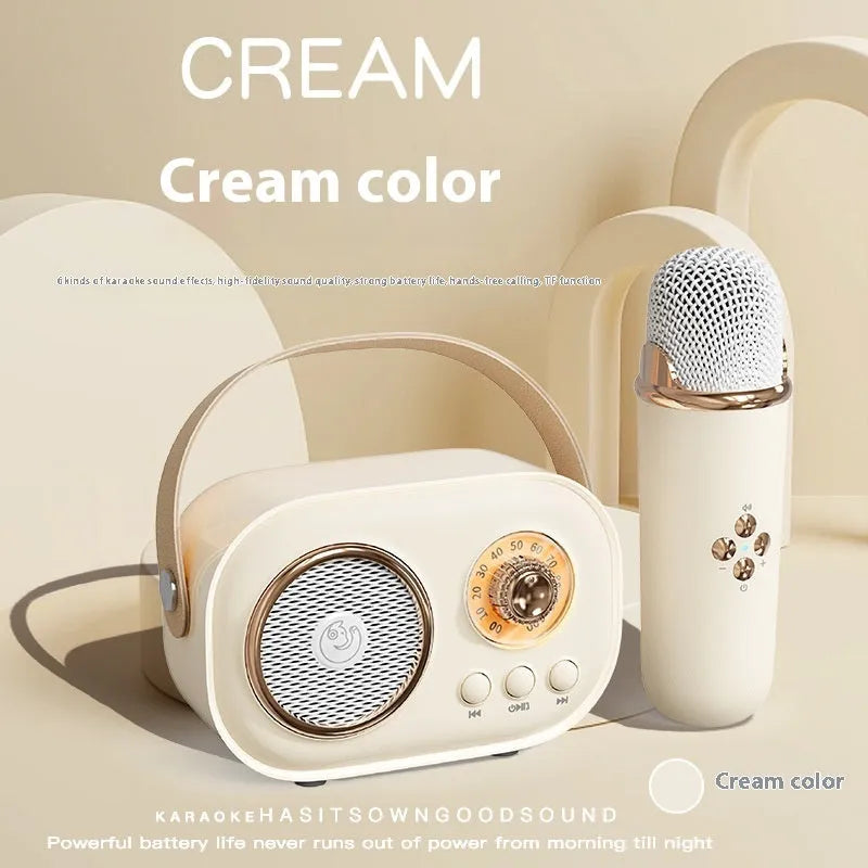 Portable Bluetooth audio speaker and wireless microphone in white with single microphone