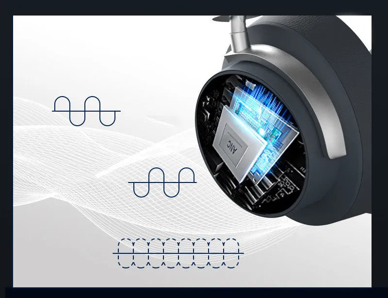 Grey sports wireless Bluetooth headset with head-mounted design and dual-ear stereo sound