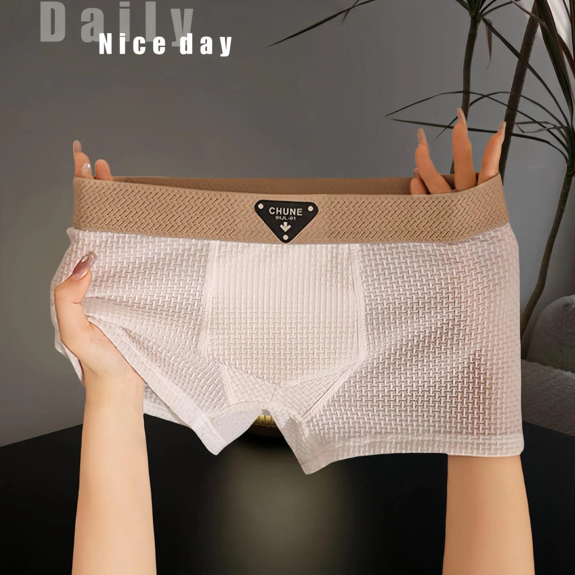 Men's ice silk sport boxer in nylon, mid waist cut, available in multiple colours including black and white