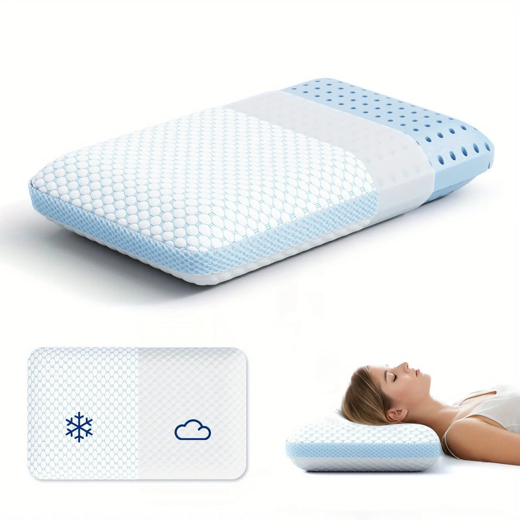 Cervical memory foam pillow 63x36x13.5cm with air layer cover in blue, white and blue, or white and grey