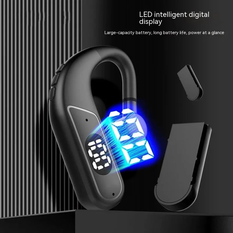Black Vernon R200 digital display ear hook Bluetooth headset with in-ear fit and dual battery design