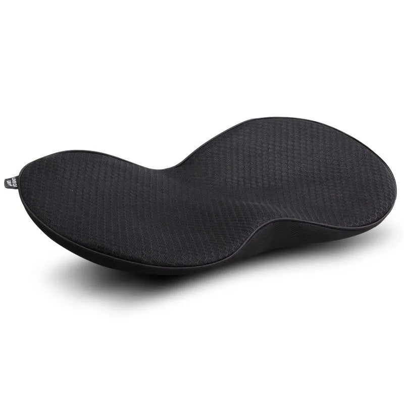Flat black memory foam car seat cushion for increasing driving height.