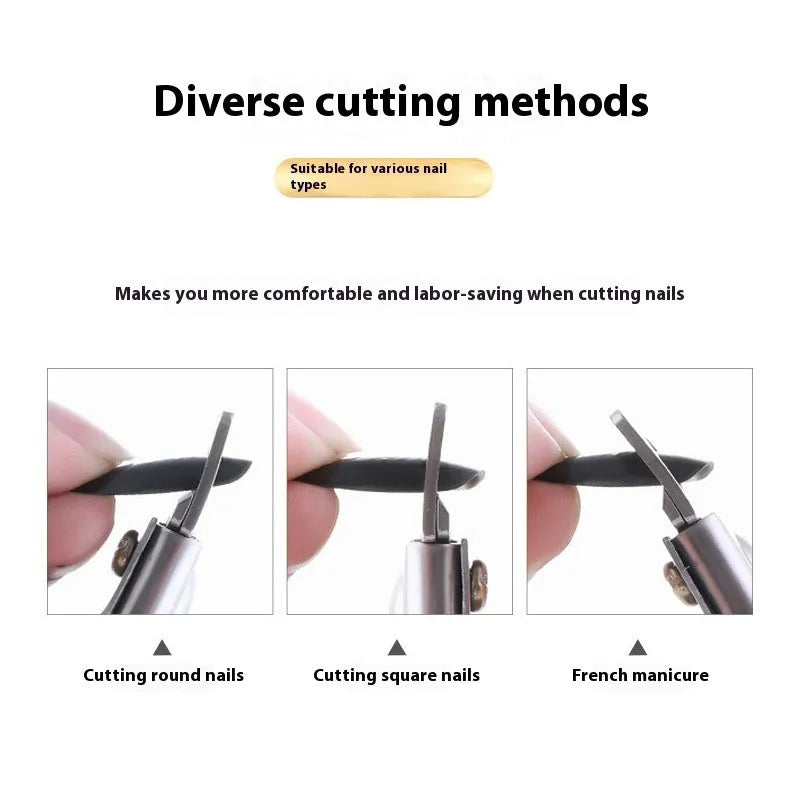 Stainless steel French U-shaped nail art scissors in black, titanium, or silver finish.