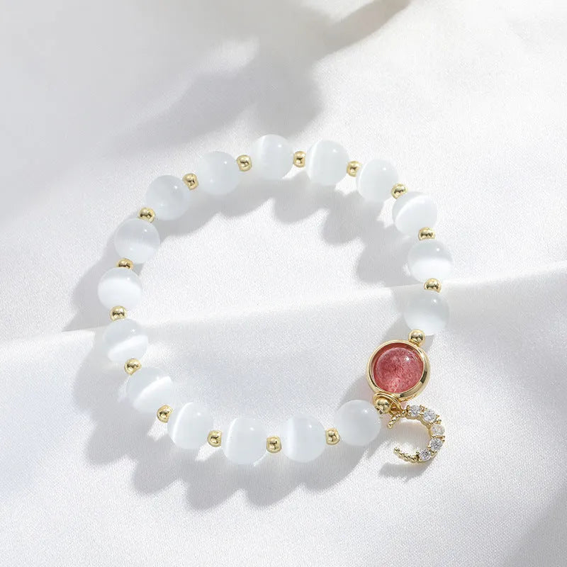 Electroplated opal cat's eye stone beaded bracelet with diamond-shaped beads for women in multiple colour variations