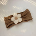 Soft nylon baby flower headbands for newborns, toddlers, in beige, pink, khaki, brown, white colours
