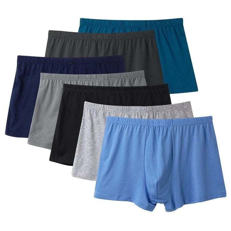 Men's cotton mid waist boxer shorts, solid colour, plain weave, breathable antibacterial fabric, sizes L to 6XL