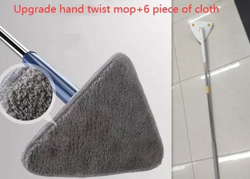 Extendable blue triangle mop with 360 rotating head and automatic water squeezing mechanism