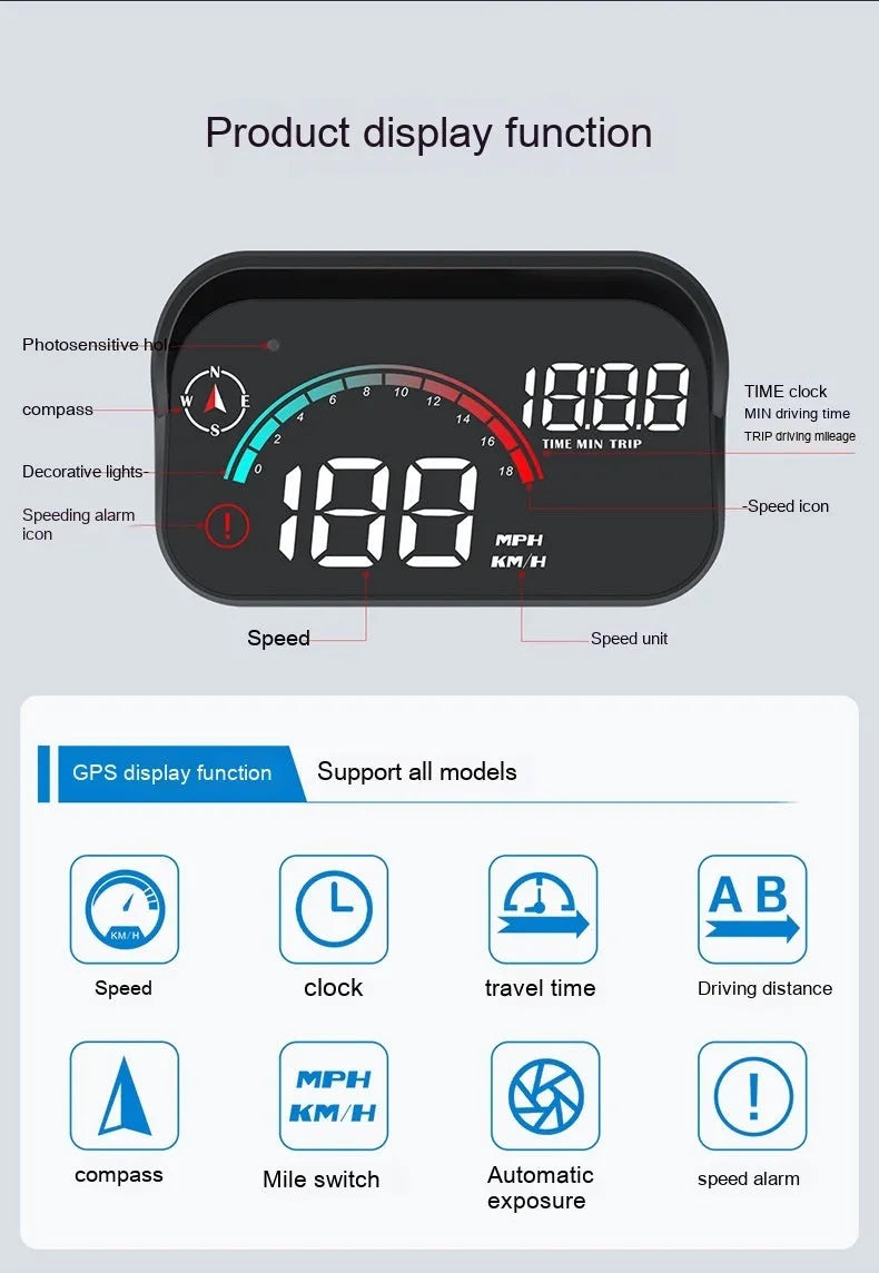 Black head-up display car projector with USB cable for GPS and speed projection