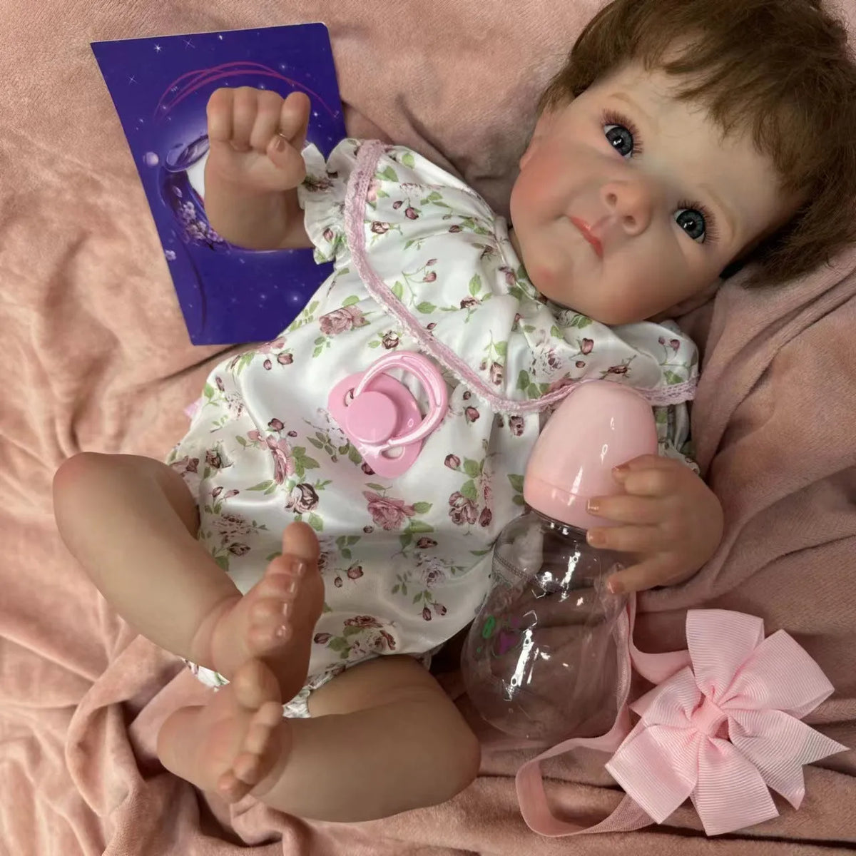 48cm full vinyl reborn doll with cotton body hair planting or full glue hair planting, wearing a cotton outfit with grass and flower print
