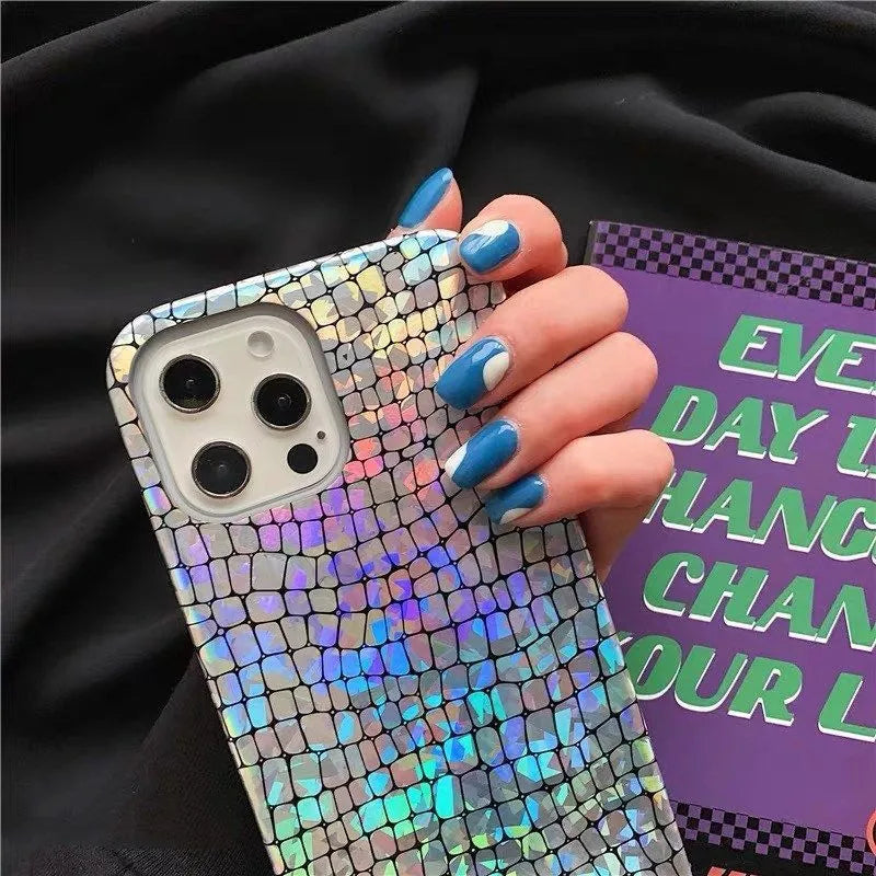 Laser crocodile pattern phone case for Apple iPhone models 11 to 16 XS Max and XR