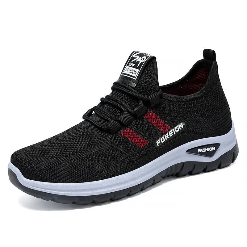 Low-top breathable mesh casual shoes with a flat PVC sole in black, available in multiple sizes.