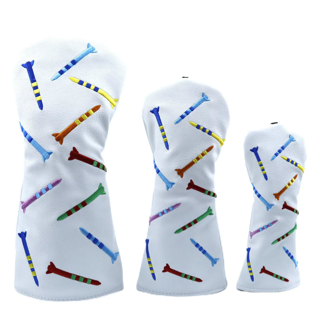 Set of black and white solid PU golf club wooden poles showing large, medium, and small size options.