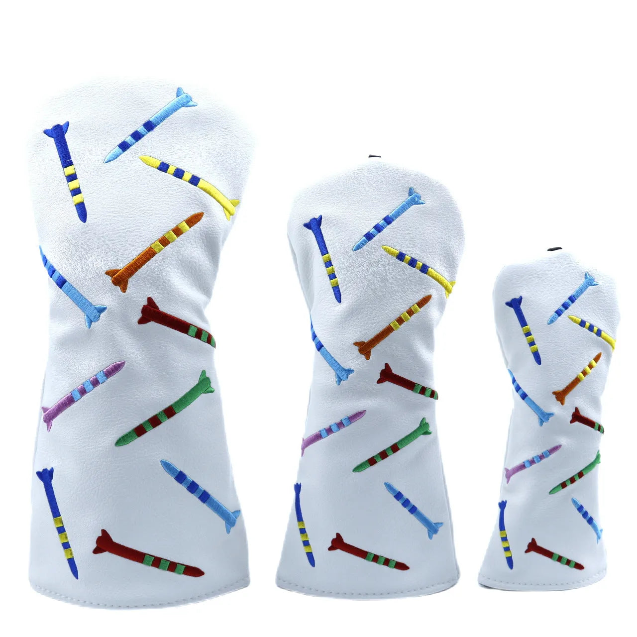Set of black and white solid PU golf club wooden poles showing large, medium, and small size options.