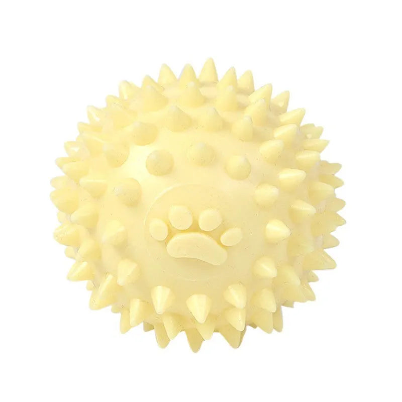 6cm blue TPR rubber dog chewing ball with textured footprint design for tooth cleaning