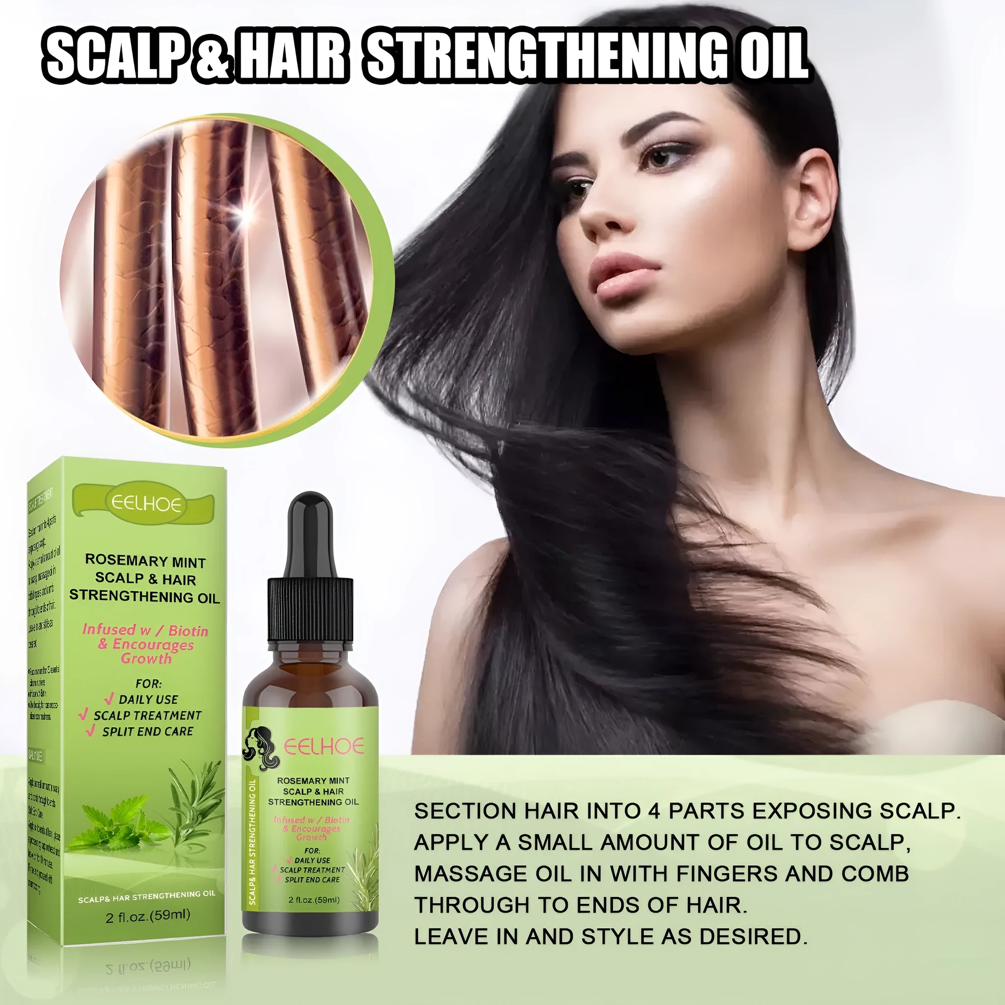 59ml bottle of rosemary mint hair growth fluid for scalp treatment and massage.