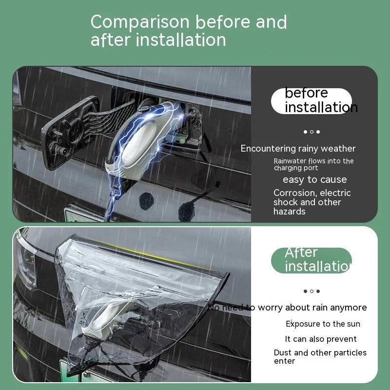 Black waterproof PVC cover with magnetic strips for an electric car charging gun port.