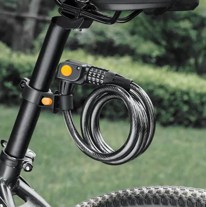 Password double open anti-theft steel cable bicycle lock 100cm black and orange with light option