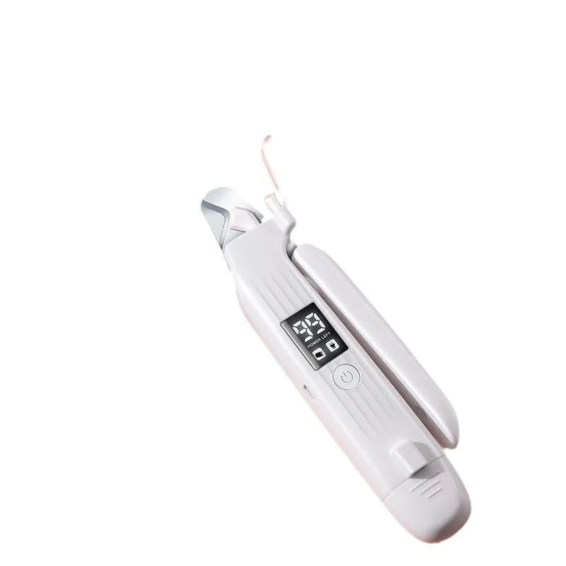 White dog nail clippers with stainless steel blades and safety guard on ergonomic ABS handle.