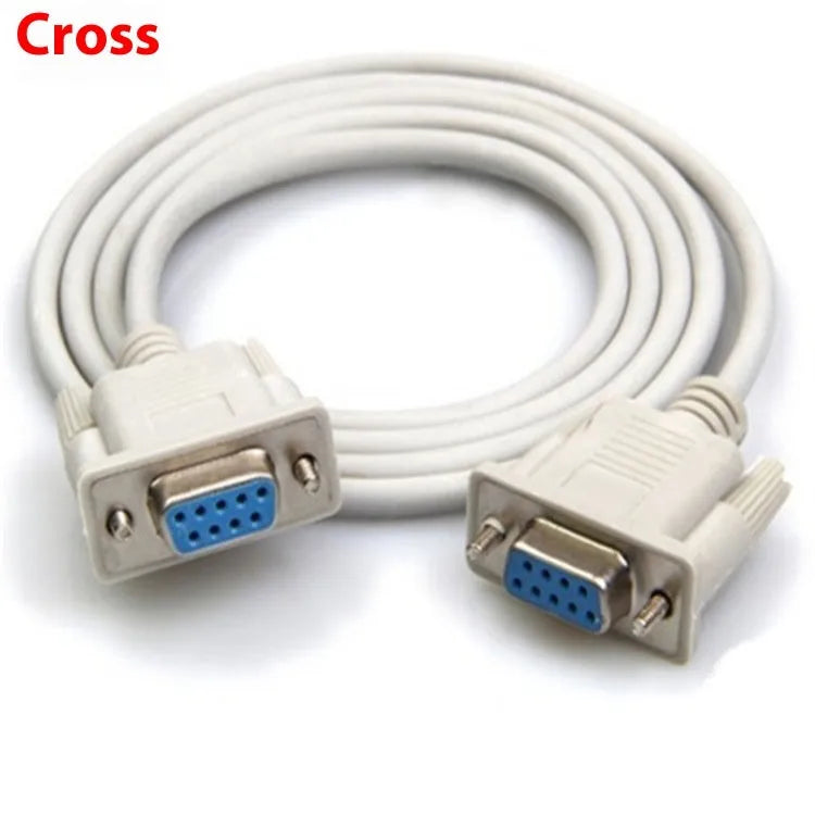 RS232 female to female cross-over serial cable with DB9 connectors, 1.5 metres long, milky white