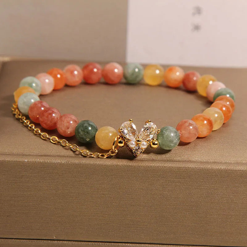 Crystal bracelet with Fu Lu Shou V-shaped zircon charm in cartoon style for women