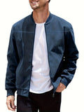 Men's plus-size suede jacket in Army Green with a front zipper and regular fit.