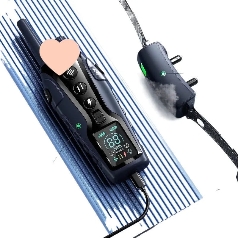 Colour screen dog trainer remote control and collar set with waterproof design and dual power display 2000 metre range
