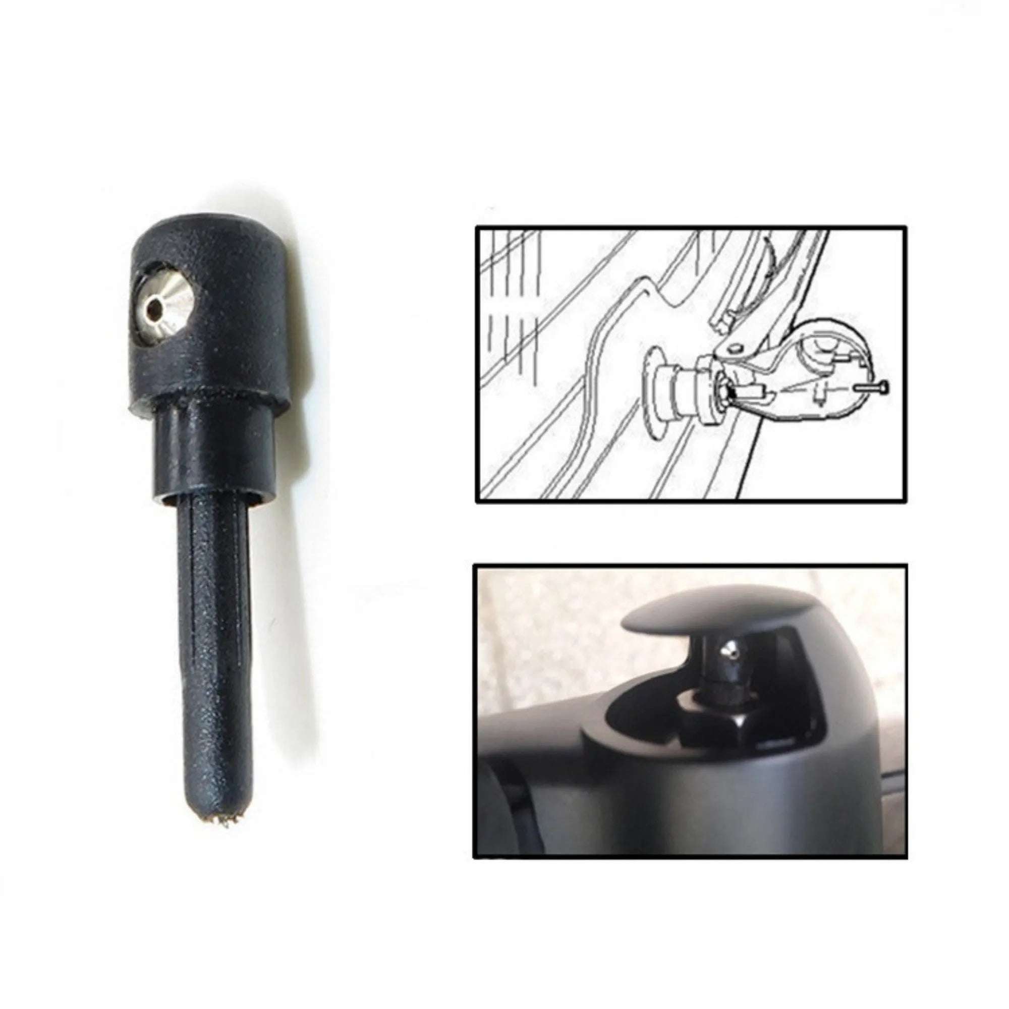Black plastic rear wiper cover nozzle for Volkswagen car models.