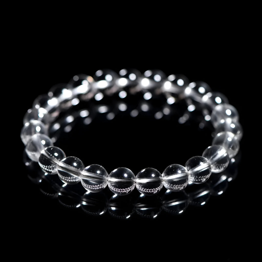 Natural Donghai white water crystal bead bracelet with geometric round beads on a wrist.