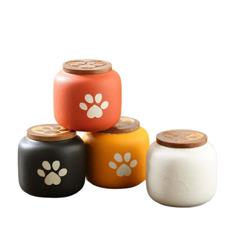 Ceramic pet funeral urn moisture-proof keep dry pet cinerary casket in foot print design