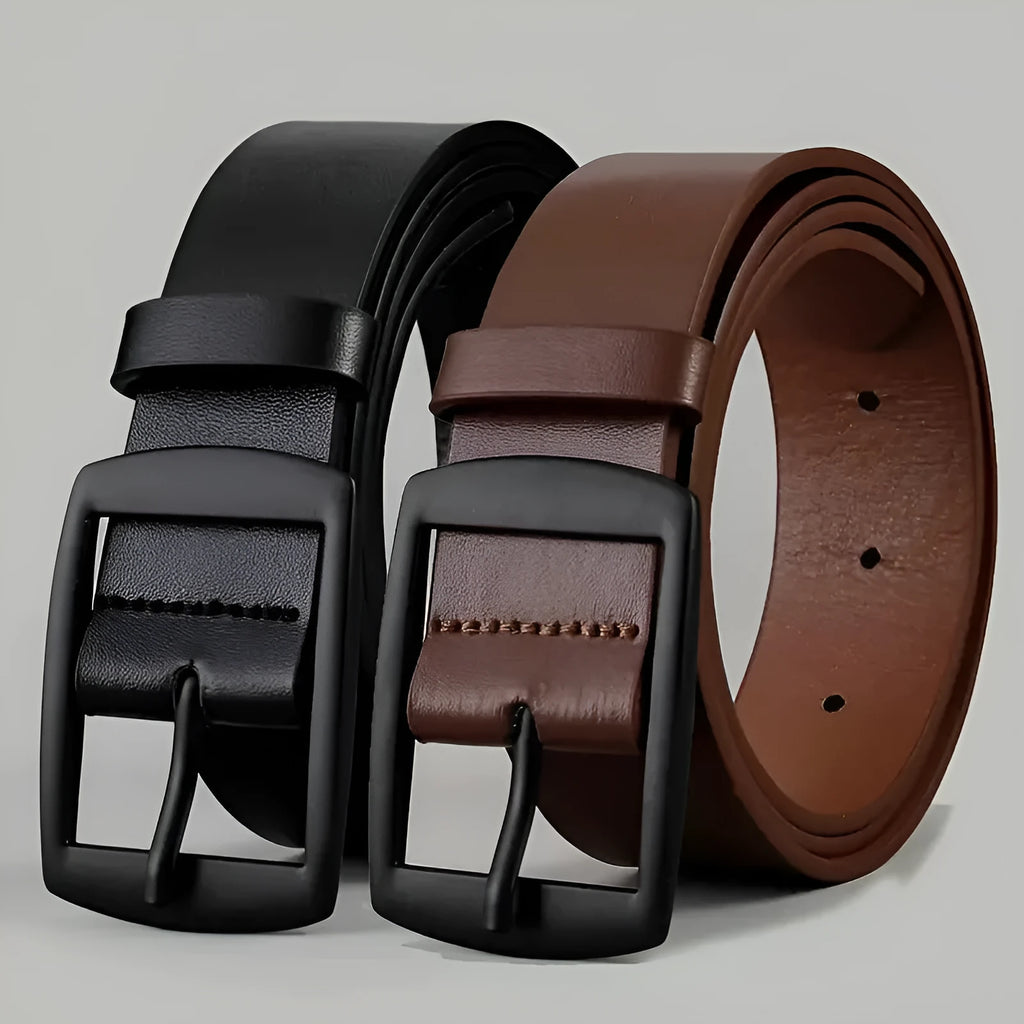 Men's 120cm imitation leather belt with alloy pin buckle in black or coffee