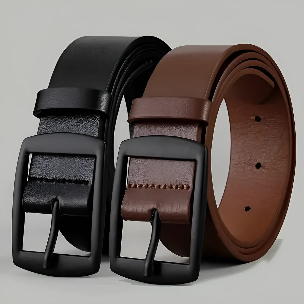 Men's 120cm imitation leather belt with alloy pin buckle in black or coffee