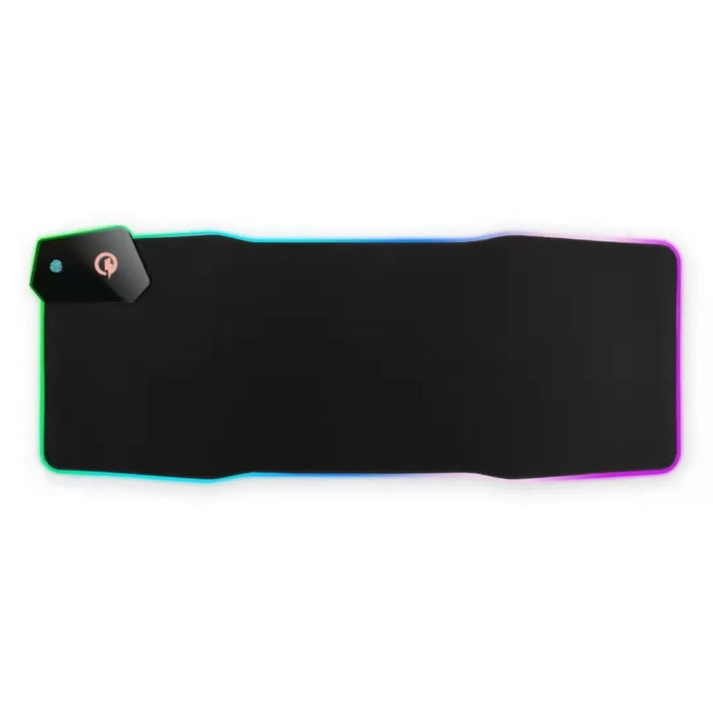 Black gaming mouse mat with mech-style graphics showing 300x800mm dimensions and TYPC interface