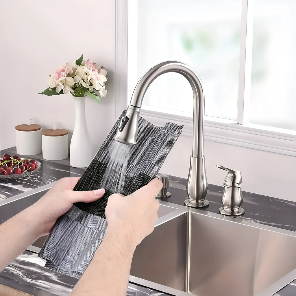 Modern PVC non-slip placemat on a kitchen counter in a gradient bamboo colour.