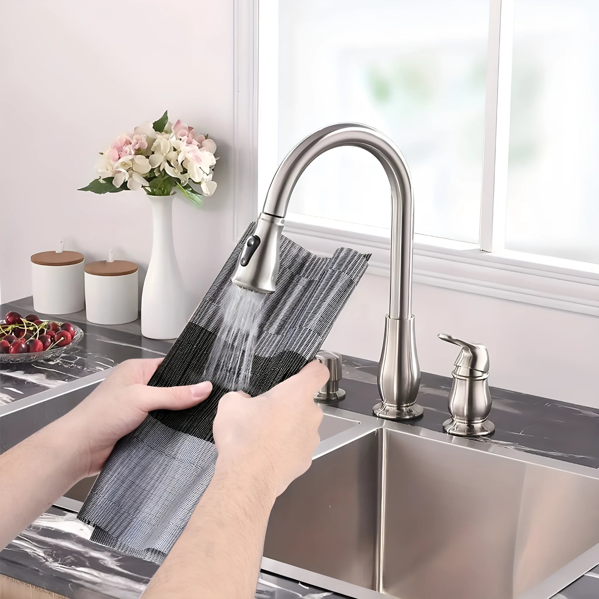 Modern PVC non-slip placemat on a kitchen counter in a gradient bamboo colour.