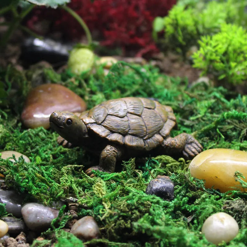Realistic green and brown resin turtle garden ornament for miniature landscapes
