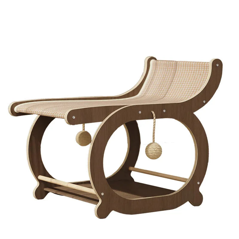 Solid wood sisal cat bed recliner in wood colour, scratch-resistant surface
