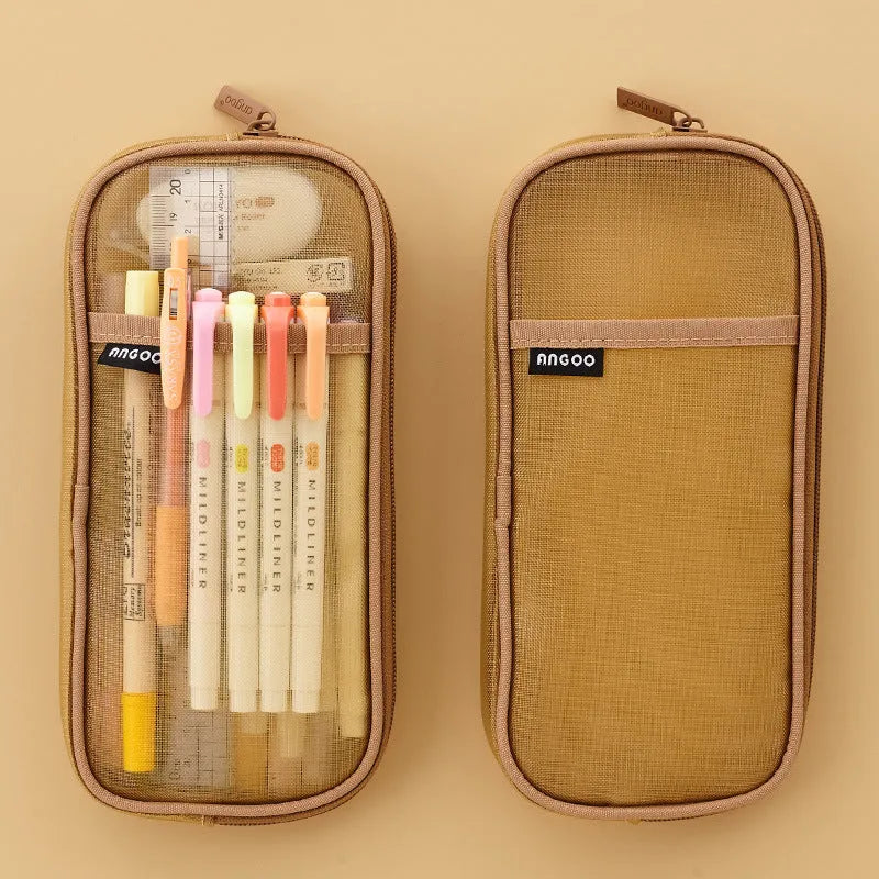 Square mesh pencil case in multiple colour options for stationery organisation
