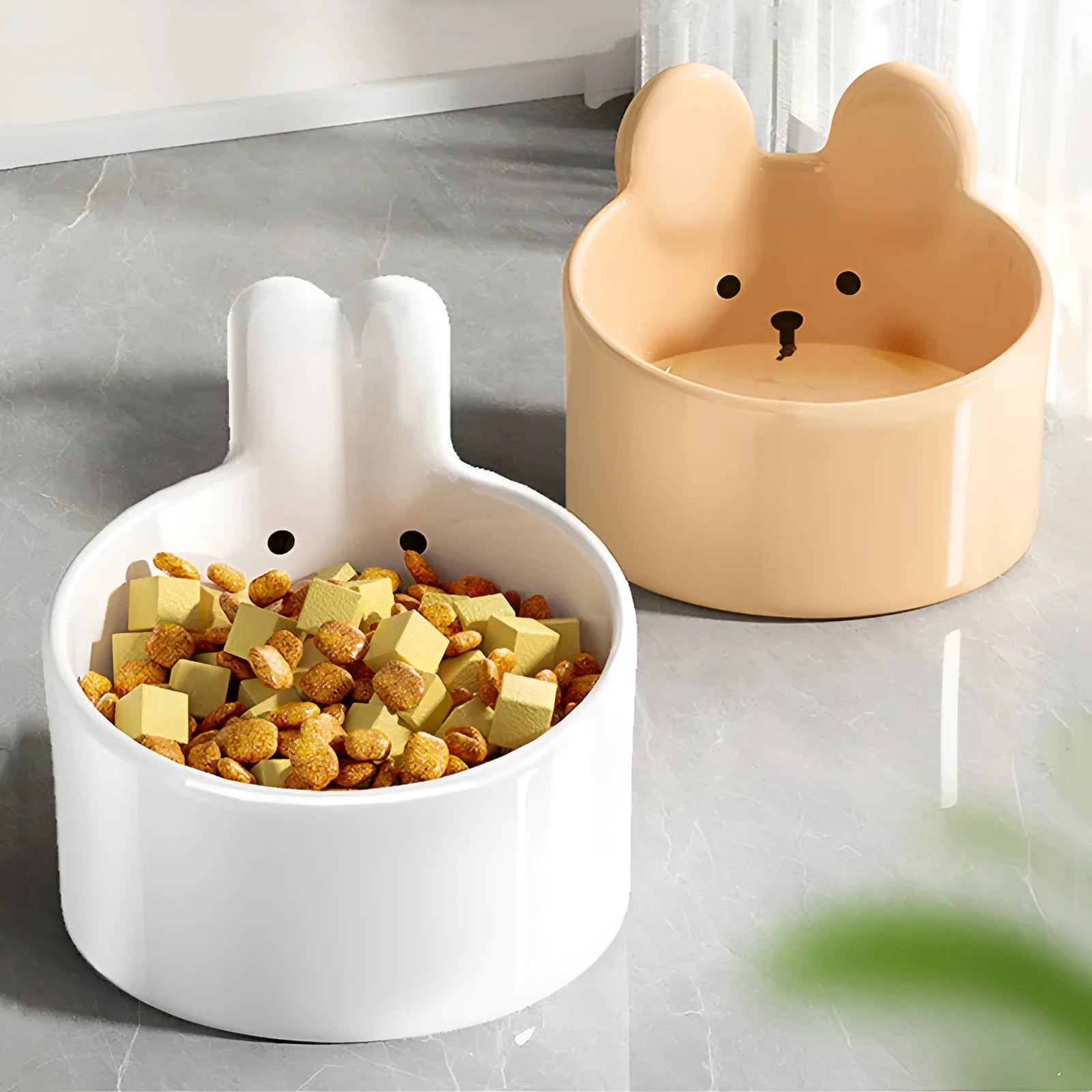 Blush critter ceramic pet bowl with neck protection design for dog and cat feeding