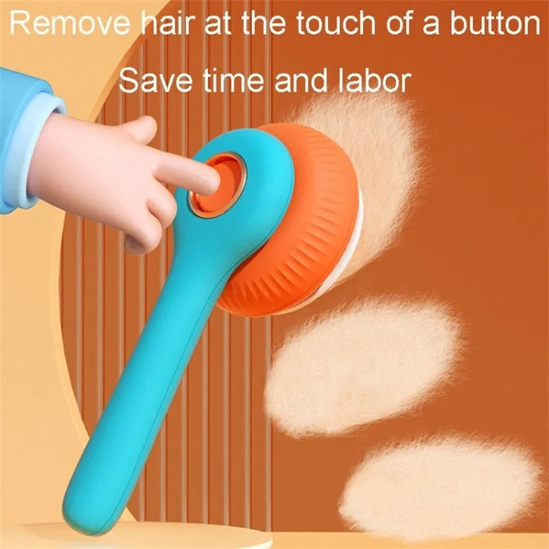 Blue and white pet grooming brush with self-cleaning slicker comb for cats and dogs