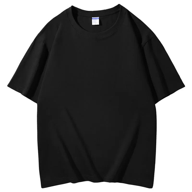 Man wearing a khaki coloured 300g cotton loose fit round neck t-shirt.