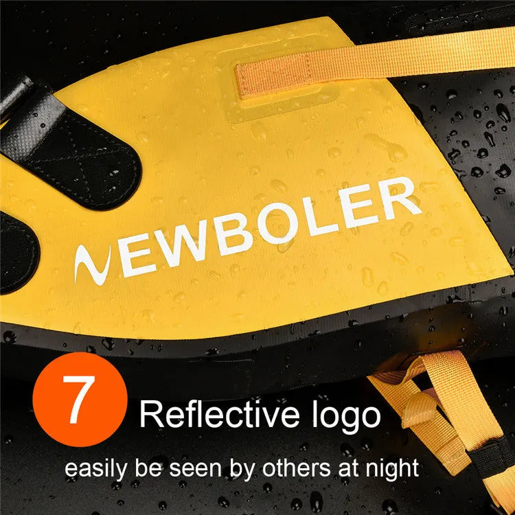 Yellow, black, and green 13-litre waterproof PVC bike tail bag mounted on a bicycle rear rack.